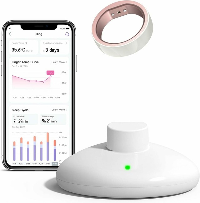 Anillo femometer Fertilidad y Ovulacion Sensor Monitoreo Temperatura Dedo con Sincronizacion Automatica de la Aplicacion Tamano 8