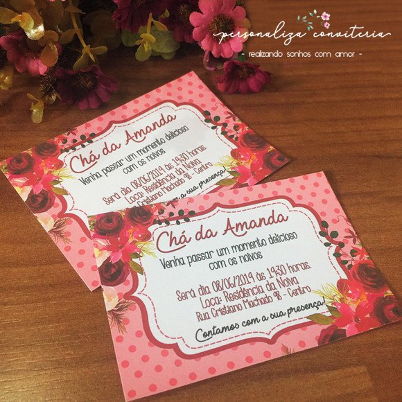 Convite chá de panela floral rosa
