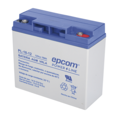 EPCOM POWERLINE Batería de respaldo / 12 V, 18 Ah / UL / Tecnología AGM-VRLA / Para uso en equipo electrónico Alarmas de intrusión / Incendio/ Control de acceso / Video Vigilancia / Terminales de tornillo M5 ( HEX ). PL-18-12