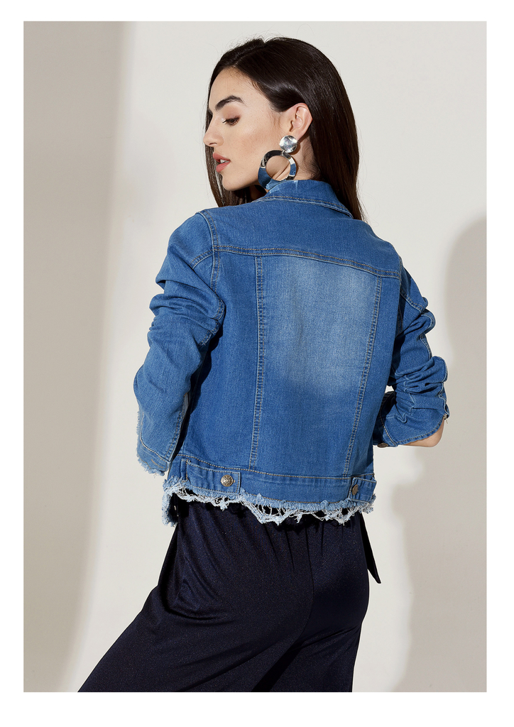 Campera ALEXIA De Jean Elastizada Celeste Flecos