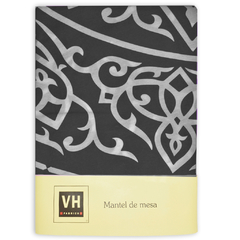Mantel VH Fabrics Redondo 1,80 mts Diseño Arabe Negro