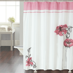 Cortina Baño Teflon Chenille Vintage Diseño Salmon Flower