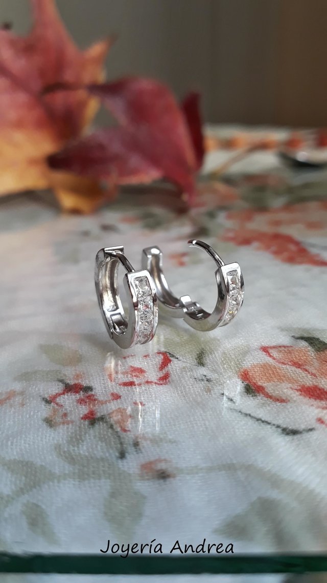 Aros de Plata Rodinada Argolla con Zircones Blancos