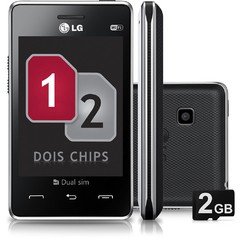 Celular LG T375 Preto com Dual Chip, Câmera 2MP, Rádio FM, MP3, Touch Screen, Bluetooth, Wi-Fi, Fone e Cartão 2GB - comprar online