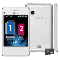 CELULAR LG T375 branco COM DUAL CHIP, CÂMERA 2MP, RÁDIO FM, MP3, TOUCH SCREEN, BLUETOOTH, WI-FI, FONE E CARTÃO 2GB