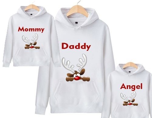 Sudadera Blanca Navide a Hoodie Familia Papa Mama Hijos