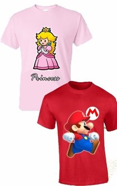2 Playeras Mario Bross Y Princesa Peach Pareja P/ Parejas!!