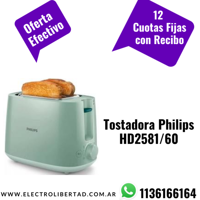 Tostadora Philips HD2581/60 - Tostadoras - Para la Cocina - Pequeño  Electrodoméstico 