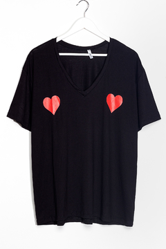 R1100/2/E Syes, Remera viscosa escote en v manga corta estampa 2 corazones, Talles grandes - comprar online