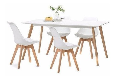 Mesa Comedor Escandinava 160 + 4 Silla Tulip - Alto Impacto