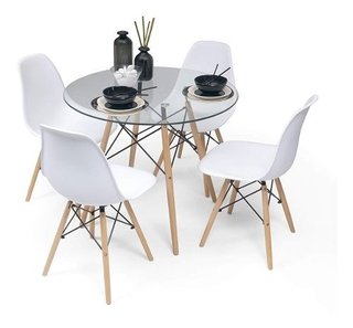 Combo Mesa Eames Vidrio 100 + 2 Sillas Eames 1- Alto Impacto