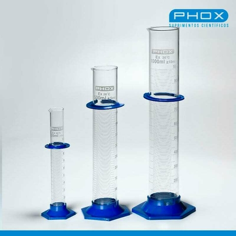 Proveta de vidro borossilicato 3.3 com base de plástico hexagonal cap 50ml – PHOX