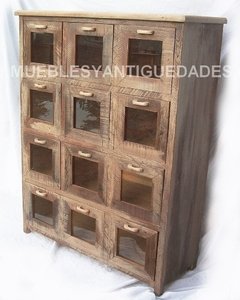 Fideera antigua 12 cajones en pinotea reciclada (FI104A) - Muebles y Antiguedades - Argentina
