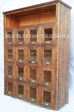 Fideera antigua 16 cajones 1 estante madera maciza (FI105A) - tienda online