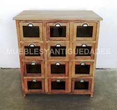 Fideera antigua en madera maciza reciclada con 12 cajones (FI108A) - Muebles y Antiguedades - Argentina