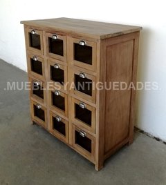 Imagen de Fideera antigua en madera maciza reciclada con 12 cajones (FI108A)