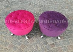 Puff redondo capitoné con patas metal macizo pulido (PC103M) - Muebles y Antiguedades - Argentina