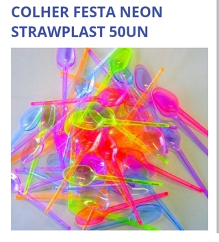 COLHER SOBREMESA MISTA NEON STRAW 50UN