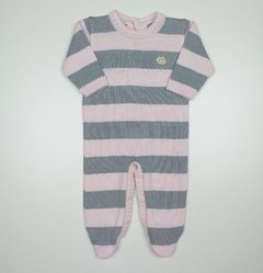 Macacão Listrado Baby Fio Cinza/Rosa - comprar online