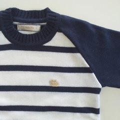 Blusa Listrada Manga Lisa Marinho - Baby Fio Tricot Infantil