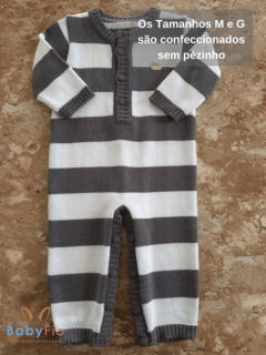 Macacão Baby Fio Grafite/Branco - Baby Fio Tricot Infantil