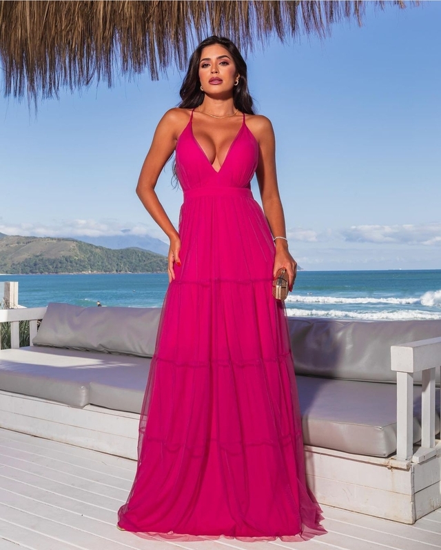 Vestido longo best sale rosa pink