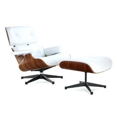 Sillon Miller Eames Lounge con Otomana Ecocuero Blanco