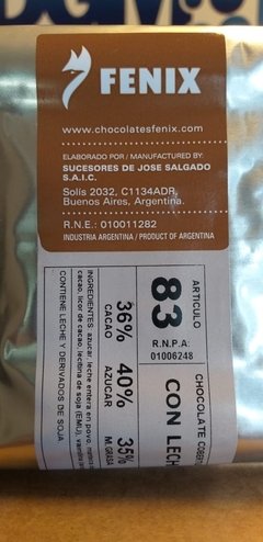 Chocolate Cobertura Fenix Con Leche Cod 83 x Kg