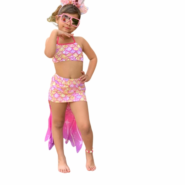 Fantasia Sereia Cauda Conjunto 3 Pcs Biquíni Infantil Menina