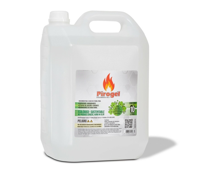 Bioetanol Pirogel. Bidón 10L Certificado, Ecologico, Sustentable.