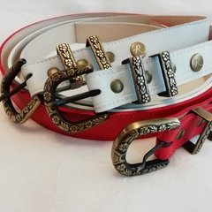 Cinturón TOLOSA -hebilla tejana con flores en bronce - 3cm - comprar online