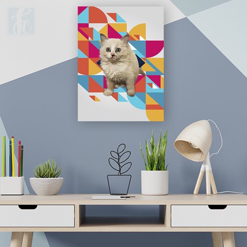 Placa Decor Pet Personalizada - Geométrico Rosa, Laranja e Turquesa - comprar online