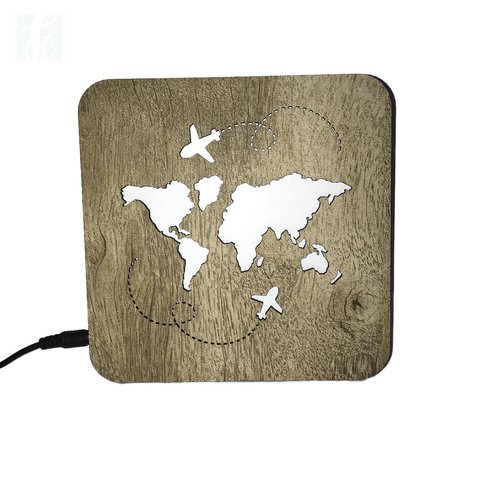 Luminária Ledito Wood - Volta ao Mundo - Mapa Mundi