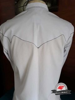 Camisa Western Masculina - Branca com Pespontos Pretos