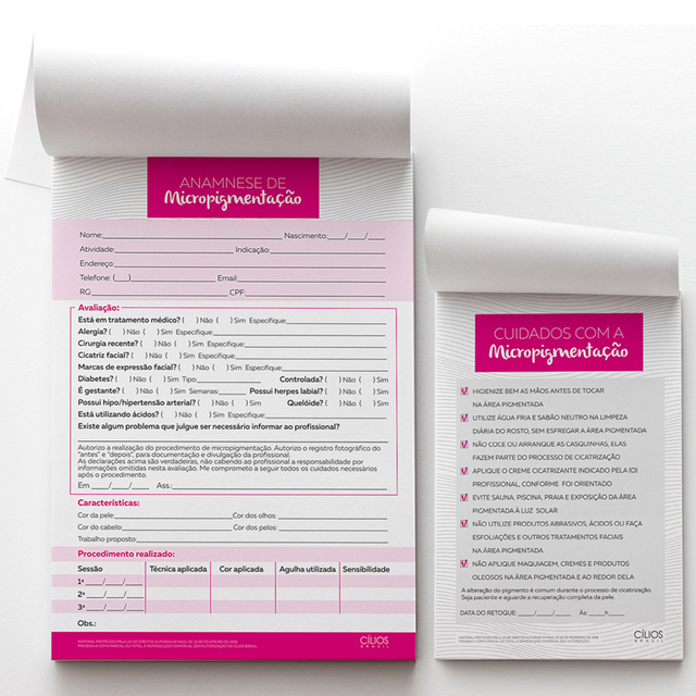 Ficha Anamnese Micropigmentação + Cuidados Cliente - 100 Folhas - MARROM.  Aproveite as melhores ofertas em produtos para Estética , Saúde , Beleza  Clique agora!