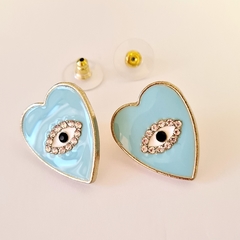 Brinco Coração - Olho Azul Tiffany - Oh La la! Acessórios Fashion