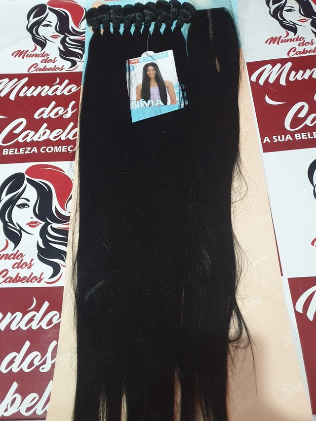 CABELO LISO BIO VEGETAL NÍVIA COM TOP CLOSURE 320 GRAMAS