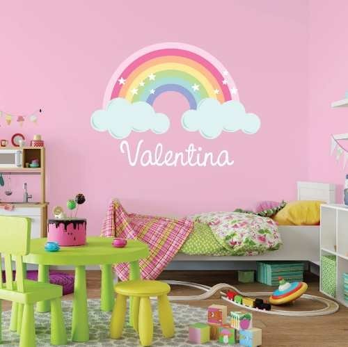 Vinilo de pared infantil de arcoíris en rosa pastel