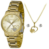 Relógio Lince feminino LRGJ108L KX46 kit de acessórios coração dourado