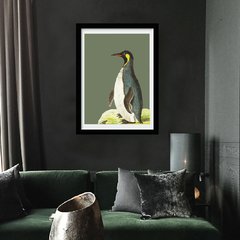 Quadro - Animais Vintage - Pinguim -moldura preta