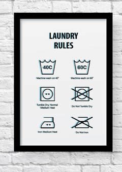 quadro laundry rules fundo branco moldura preta