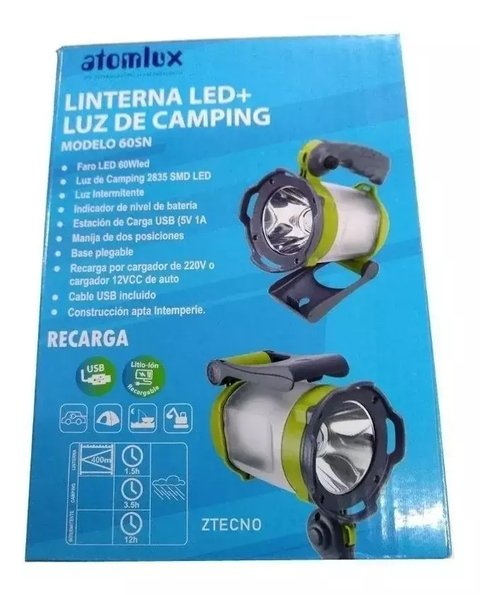 Linterna Profesional Atomlux 60sn Led Usb Camping Eco Luz - tienda online