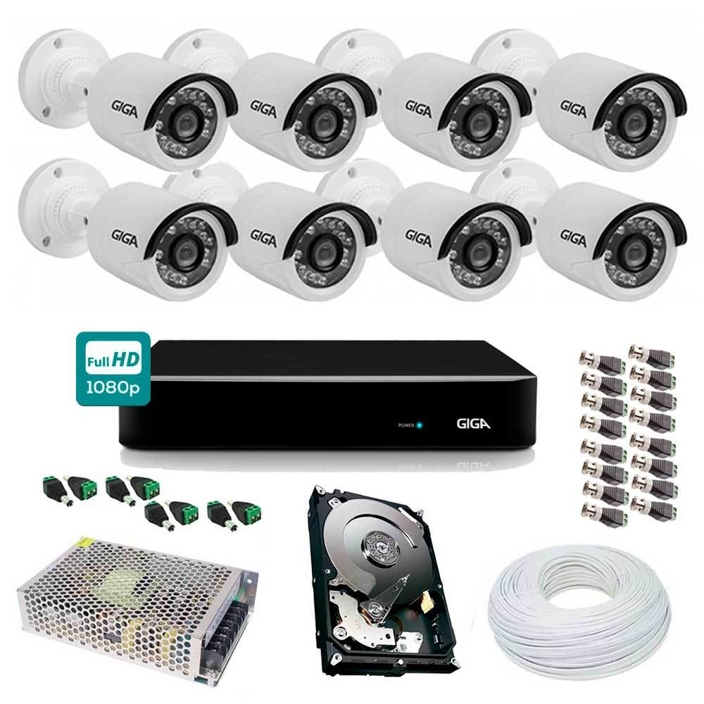 KIT CFTV FULL GIGA SECURITY 8 CAMERAS EXTERNAS 1080P 2MP