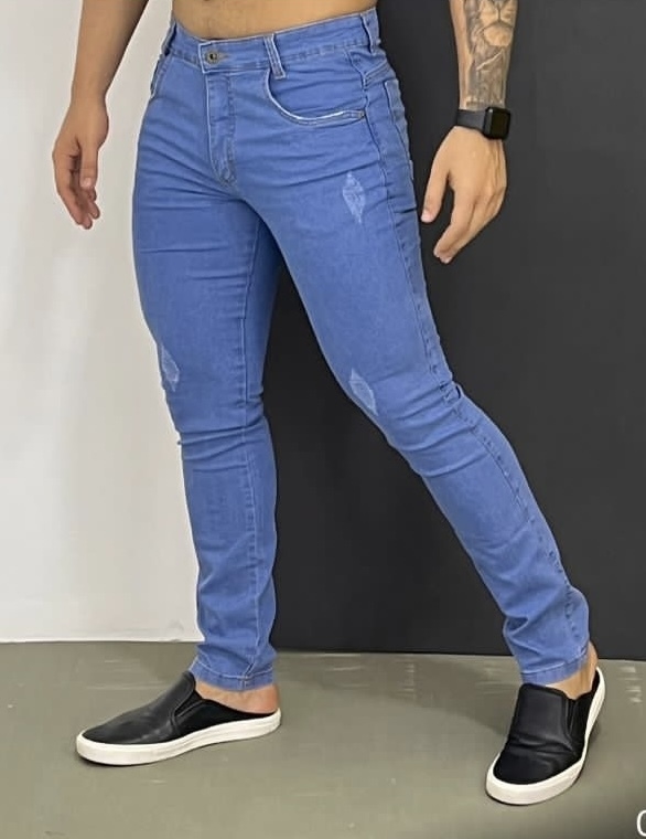 Calça Jeans Masculina Básica Tradicional Com Elastano Jeans Claro