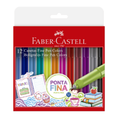 Caneta Hidrográfica Fine Pen 0,4mm c/12 cores Faber Castell