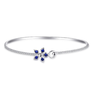 Pulseira de prata 925 estilo bracelete com flor de cristal Topázio azul