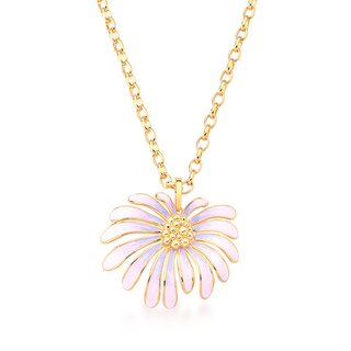 Colar flor esmaltada margarida rosa com detalhes lilás e dourados folheado em ouro 18k