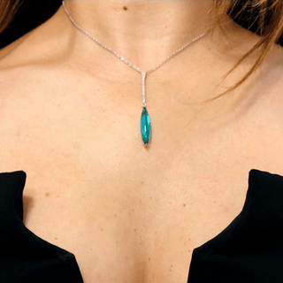 Corrente de prata 925 com pendulo azul tiffany e micro cristais brancas