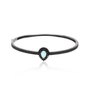 Bracelete pulseira em ródio negro com cristal paraiba gota e zircônias negras cravejadas