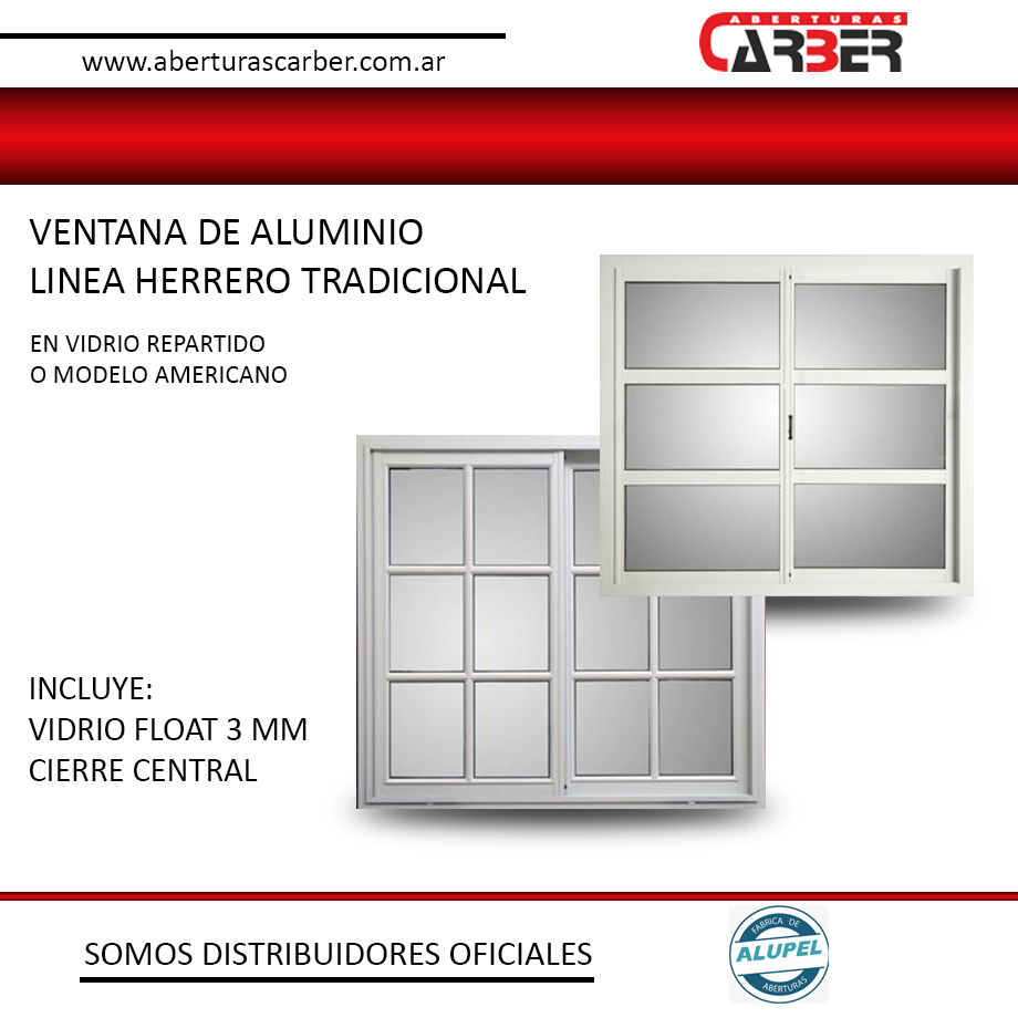 Ventana Aluminio Blanco Vidrio Repartido 2 00 X 1 50 LINEA HERRERO